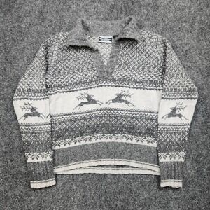 Evolution Not Revolution Sweater Womens Small Gray Fair Isle Reindeer Angora